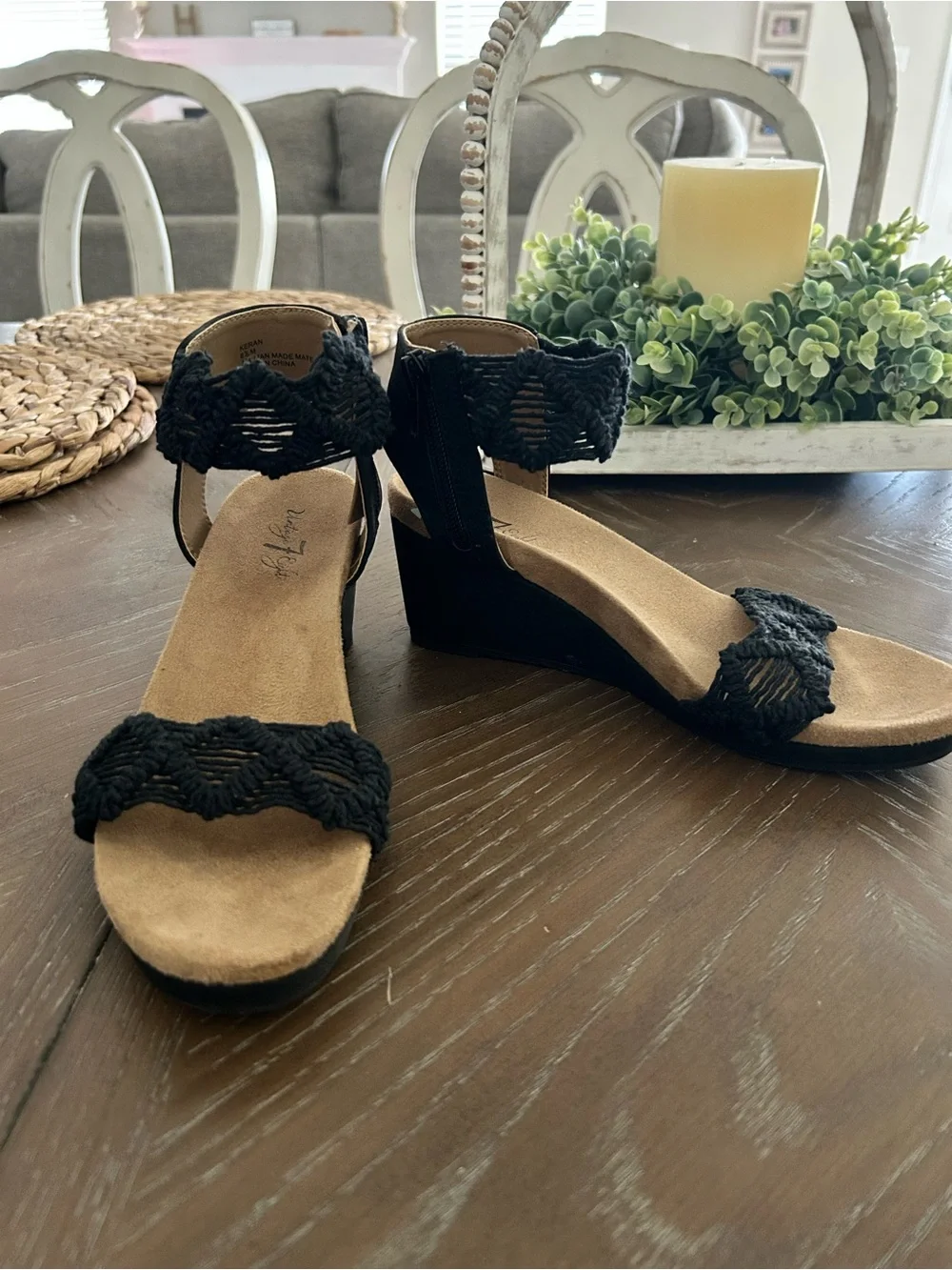 Black Wedge Sandals with Braided Straps